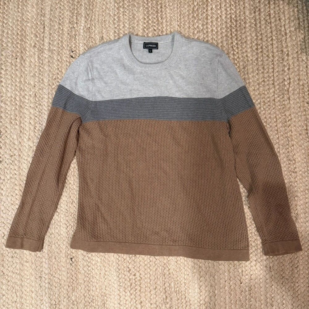 Express Knit Sweater Tan, Gray, And Black Men’s Size Extra Large